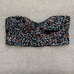 Nasty Gal Sequin Bandeau Crop Top, Size 10